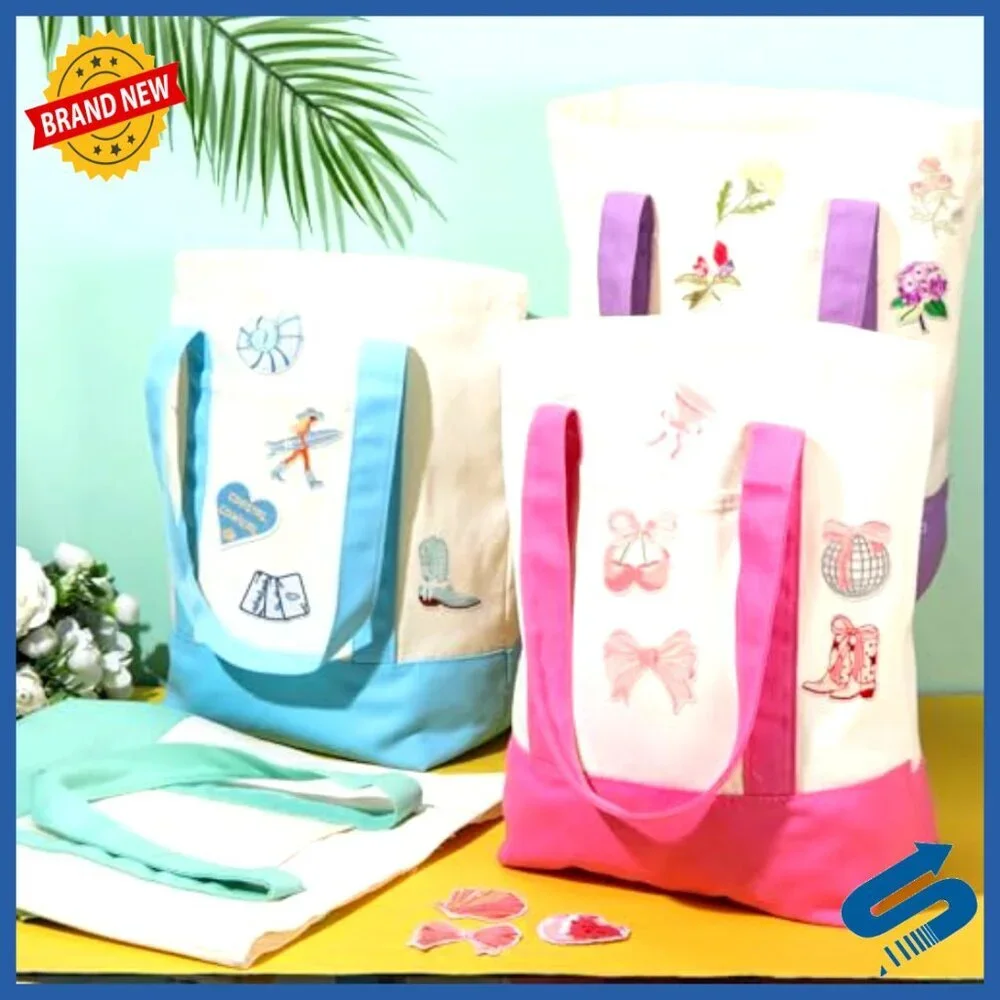 Canvas Tote Bags Reusable Grocery Shopping Pastel Colors Minimal Chic